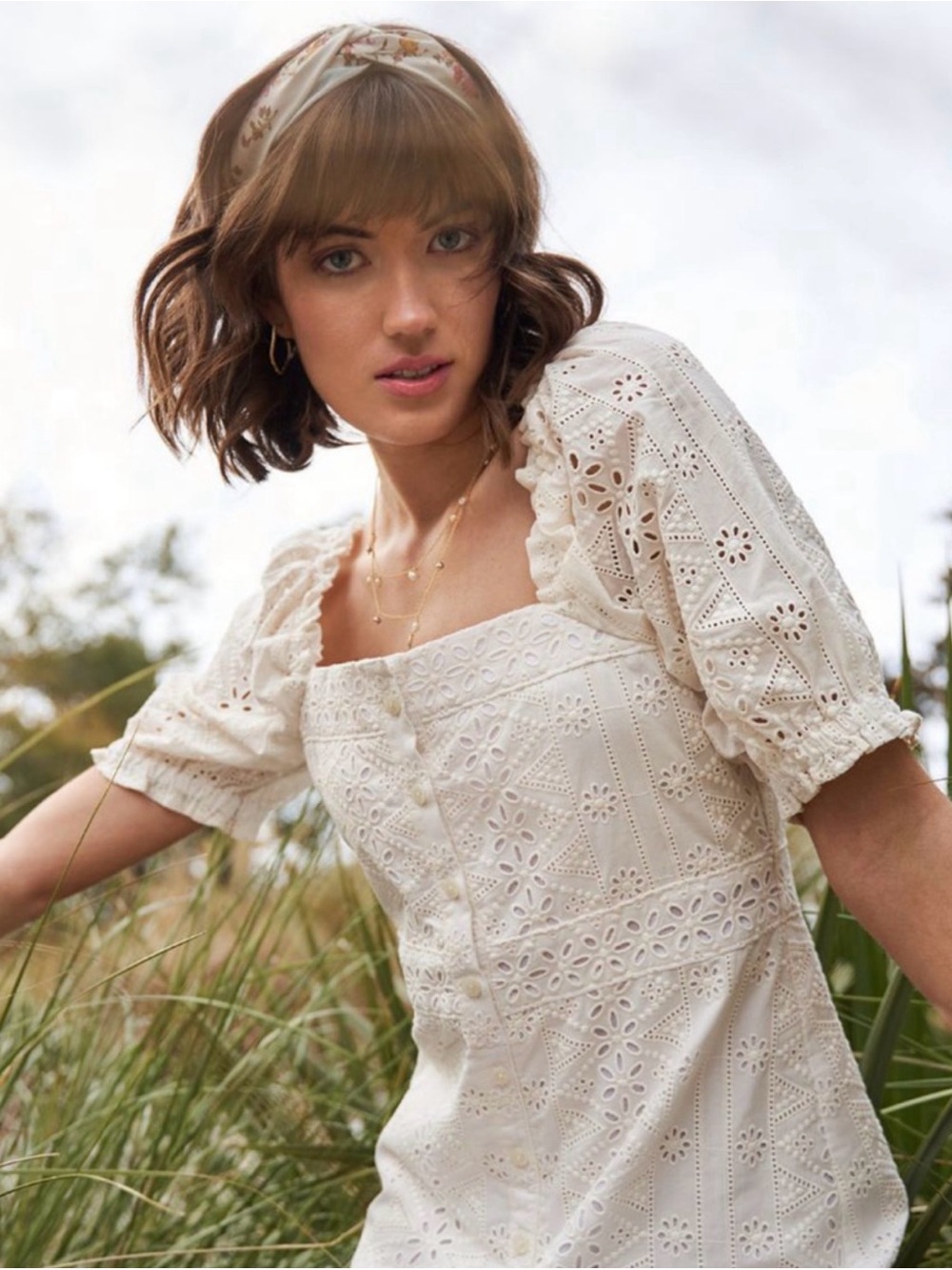 Spartina 449 Catrina Eyelet Dress Pearl White Sz S vintage-inspired French style - Picture 2 of 13